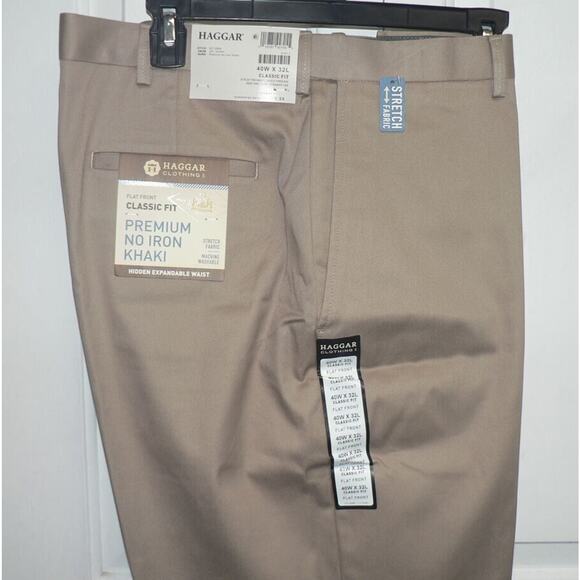 Haggar Men's Flat Front Classic Fit Premium No Iron Khaki in Khaki 40x32 $70 - Picture 5 of 6
